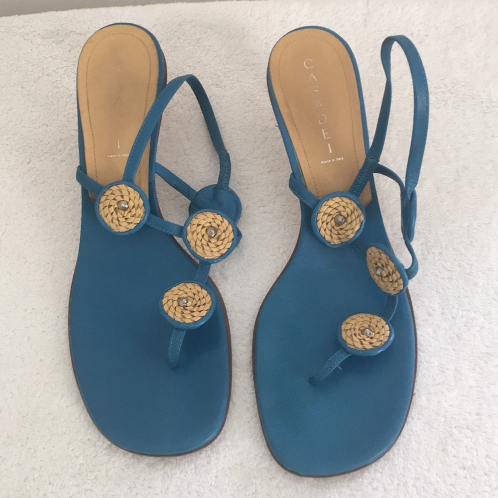Casadei blue/tan sandals mid heel